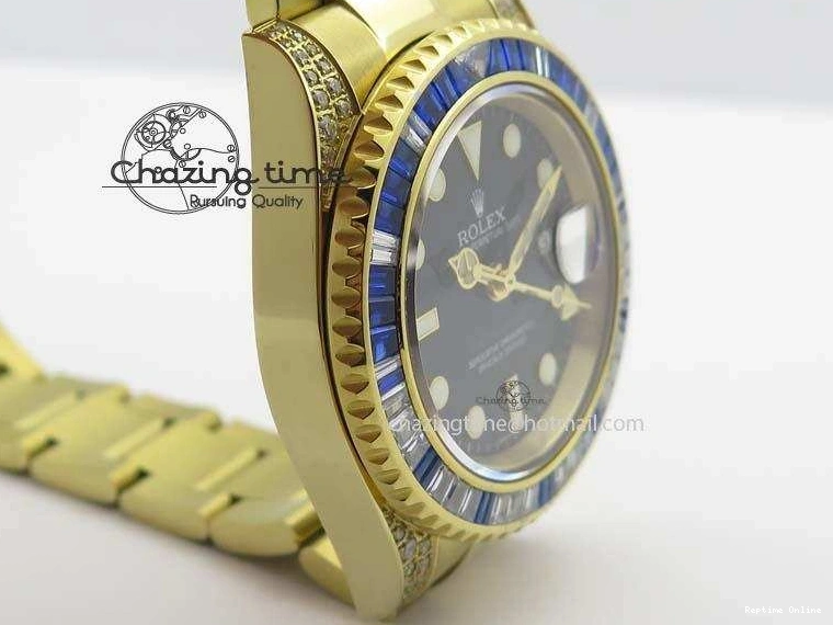0414 GMT-Master II 116759 YG Bp-Maker Blue Ruby Crystal Bezel Black Dial On YG Bracelet A NewStyle 3775